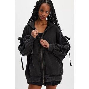 Free People Bow Girl Sweatshirt Hoodie Jacket Top Oversized Cotton XL NWD 283681